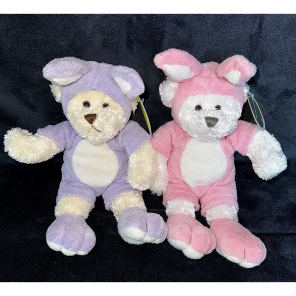 Animal Adventure Teddy Bear in Bunny Rabbit Costume Stuffed Plush Toy Lot of 2 - Picture 1 of 7